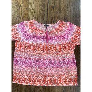 Lauren Ralph Lauren Top Orange Bright Colorful Tie Smocked Neckline 2XL 2054